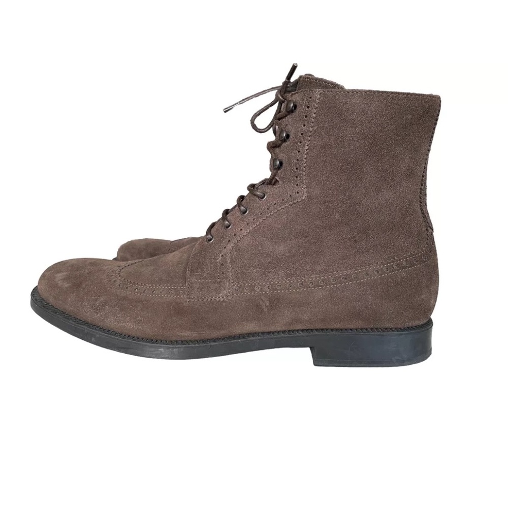 a.restoni BASIC Men Boots Suede Leather Zip shoelace Brown Size 9.5  Very New